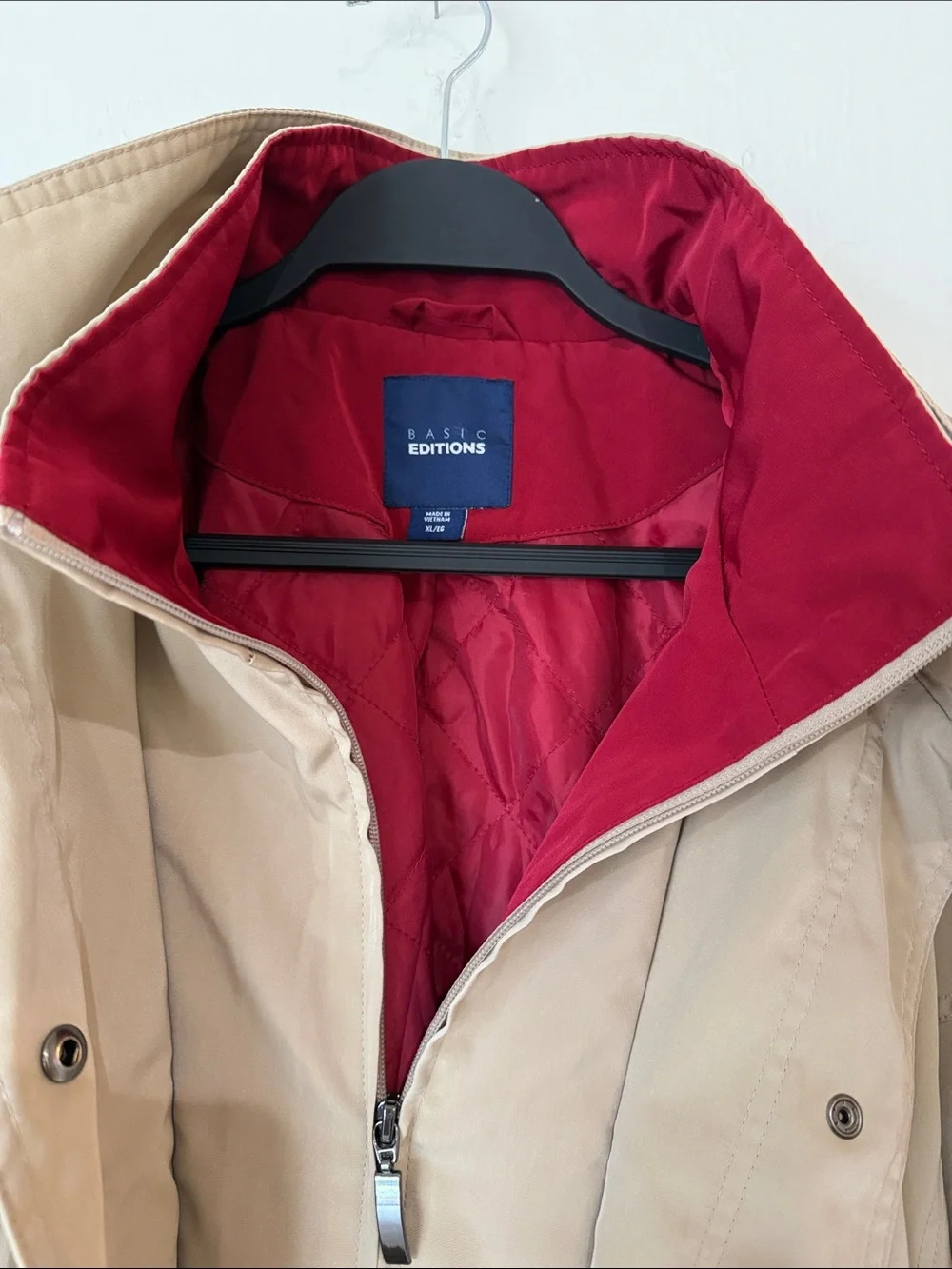Basic Editions Khaki Trench Coat with Red Lining - Picture 2 of 4